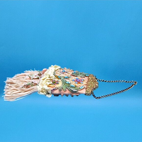 Victorian Purse Ornament Pink Beaded Lace Fringe Vintage Style Christmas v2 - Picture 9 of 10